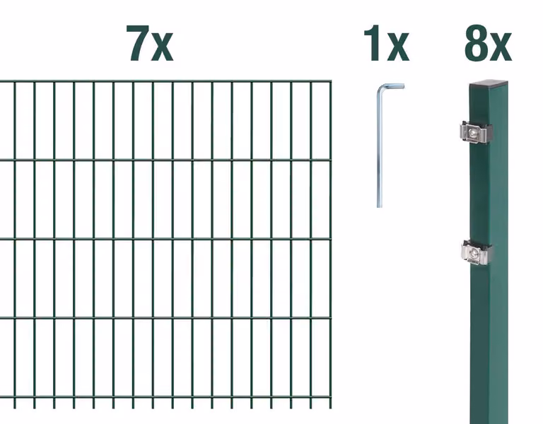 Alberts 671792 Recinzione a doppia rete metallica come set completo di 16 pezzi, plastificata, verde, altezza 163 cm, lunghezza 17,5 m