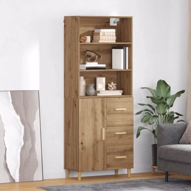 Credenza Buffet con Cassetto vidaXL in Rovere Marrone per Soggiorno e Sala da Pranzo L: 69,5 cm, P: 32,5 cm, H: 180 cm – 1