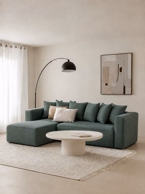 Divano letto chaise sinistra Livorno verde in tessuto Kenay Home
