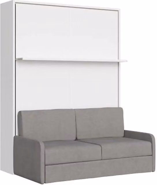 Letto matrimoniale a scomparsa Versia Kivio con divano e mensola, colore bianco, L/P/H: 224.0 x 160 x 200 cm