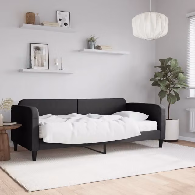 Divano Letto con Materasso-Sofa Letto-Daybed Nero 90x200 cm in Tessuto 371088