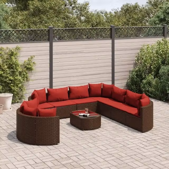 Set Divani da Giardino 10pz con Cuscini in Polyrattan Marrone 3308413