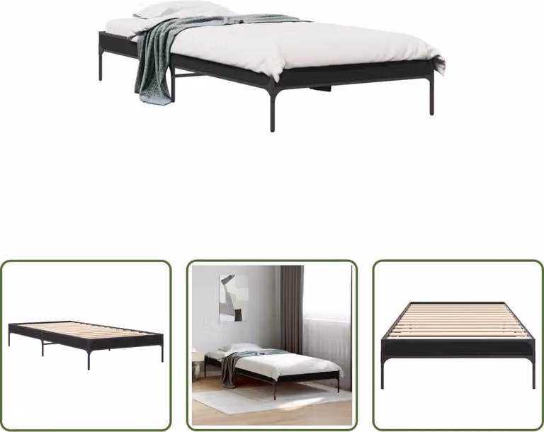 The Living Store Struttura letto nera 100x200 cm in legno e metallo