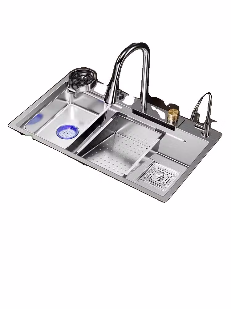 Lavello in acciaio inox, design a cascata, ampia fessura singola, C9-68X45CM