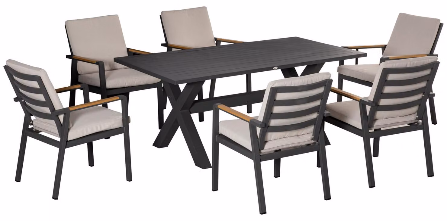 Outsunny set da pranzo 7 pezzi con cuscini set di mobili da giardino alluminio plastica