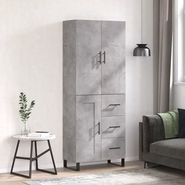Credenza-Buffet-Armadio da cucina Grigio Cemento 69,5x34x180 cm in Legno Multistrato 861654