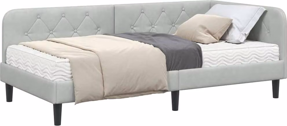 Cornice del letto ad angolo Grigio chiaro 90 x 200 cm Velluto