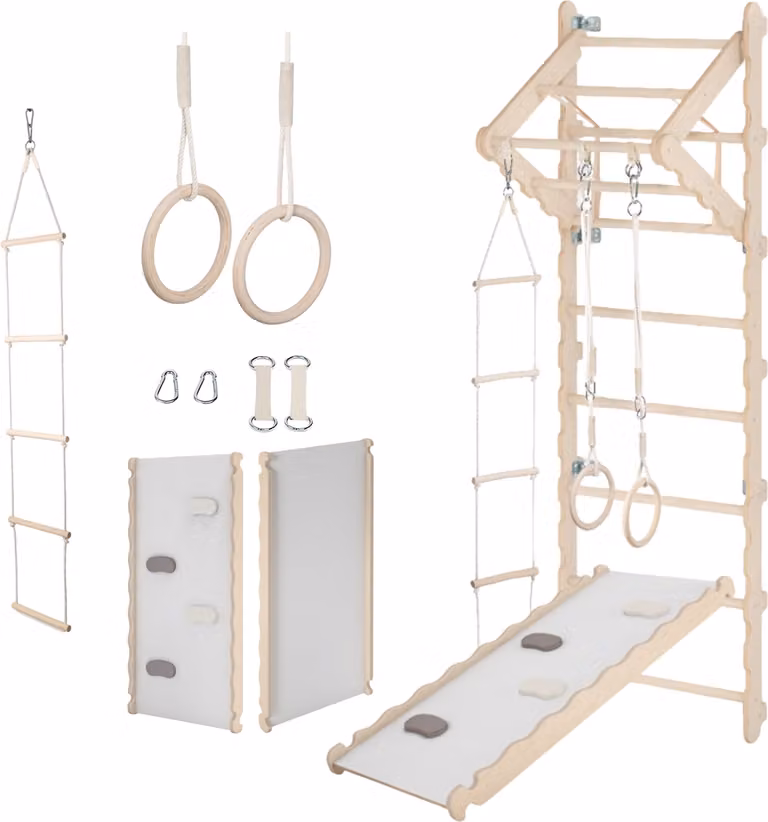 MAMOI® Struttura da arrampicata indoor, Spalliera svedese per cameretta, Anelli ginnici per bambini per arrampicata