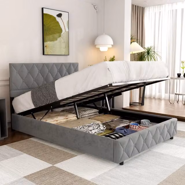 LETTO Imbottito 140x200 cm Velluto Grigio