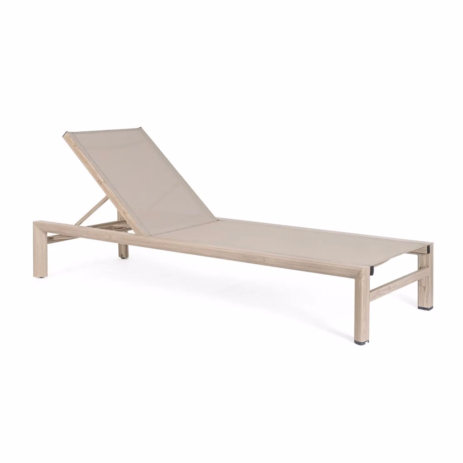 Lettino da giardino SKIPPER NEW con ruote, struttura in alluminio effetto legno chiaro e textilene