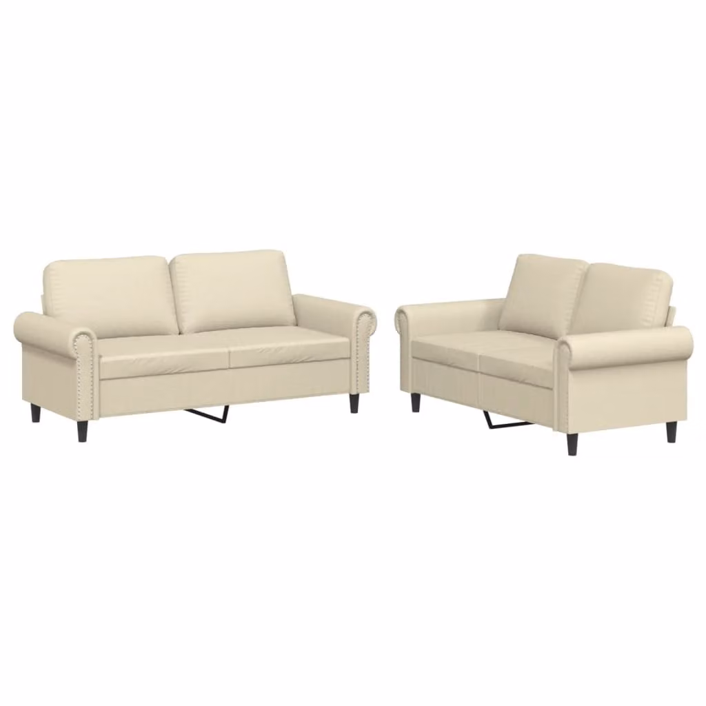 Set di Divani 2 pz con Cuscini crema in Pelle finta