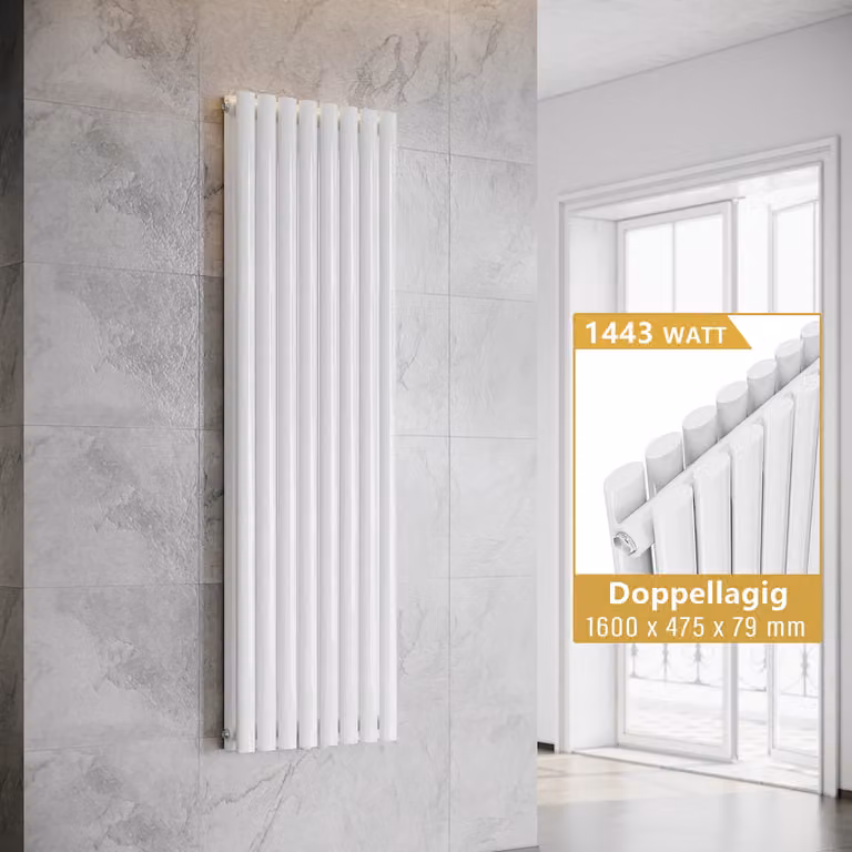 SONNI - Radiatore a piastre verticali, modello a doppia parete, colore bianco, dimensioni 1600x475 mm, senza resistenza riscaldante