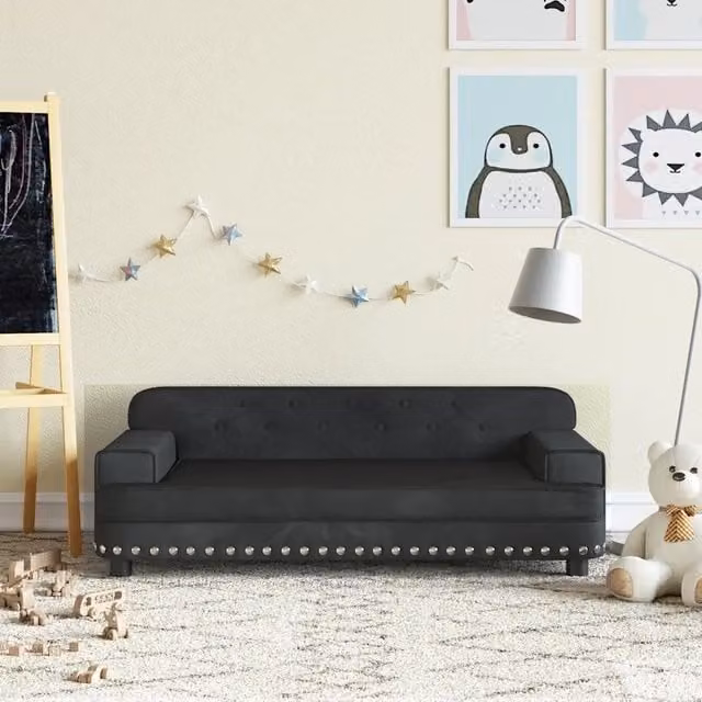 Divano per bambini vidaXL in velluto nero L: 90 cm, P: 53 cm, H: 30 cm – 1