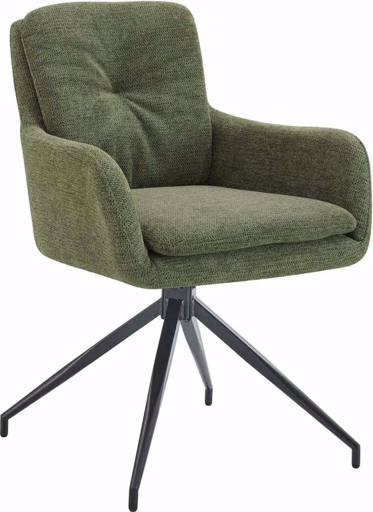 Sedia da pranzo - sedia imbottita - girevole a 180°, ottimo comfort di seduta, metallo nero | colore: verde