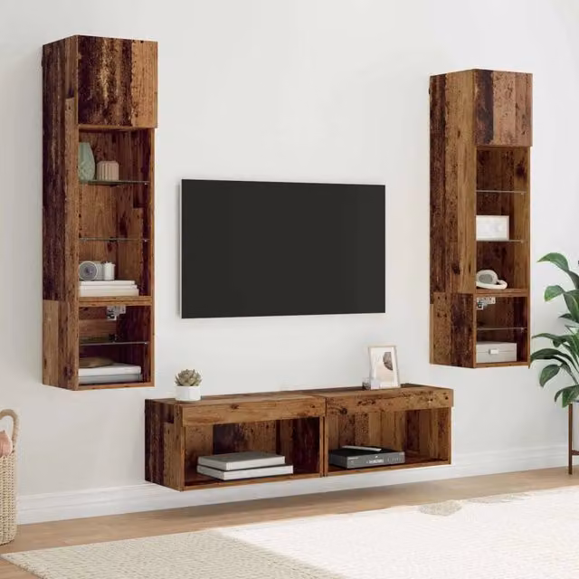 Mobile TV da Parete 6 pz-Set di 6 Credenza per TV sospesa Legno vecchio Legno multistrato 259785