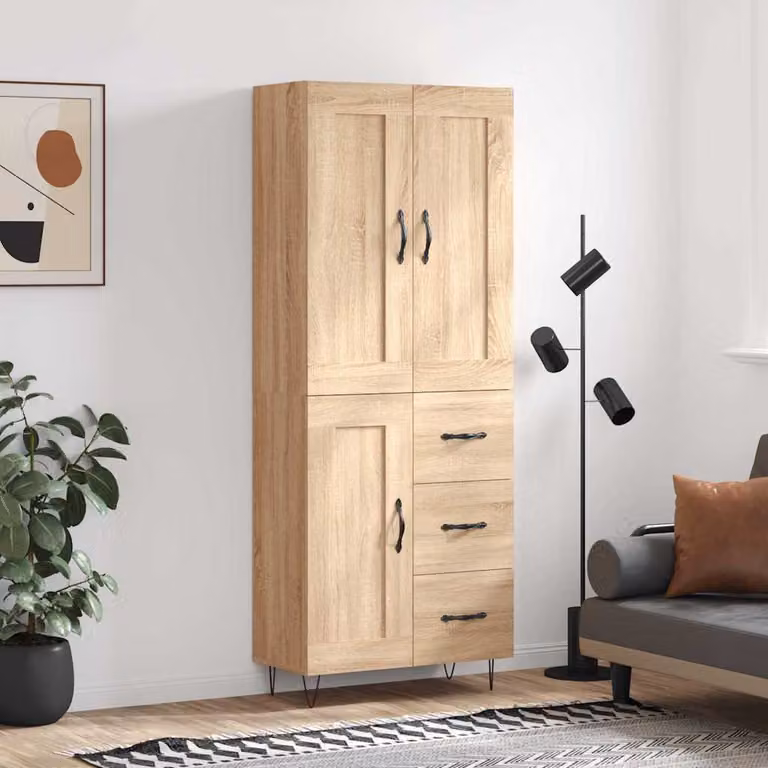 Credenza vidaXL in Rovere Sonoma e Metallo, Colore Marrone, L: 69,5 cm, P: 34 cm, H: 180 cm