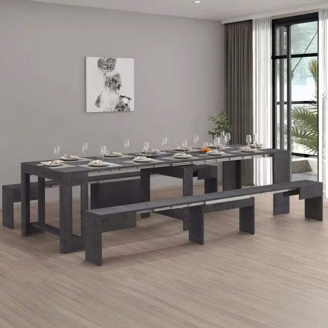 Set tavolo e panche estensibili Auditore DMORA colore antracite per cucina e soggiorno