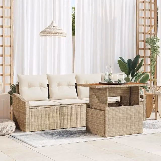 Set Divano da Giardino 5 pz Beige Poly Rattan 3358507