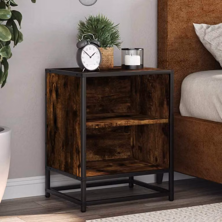 Set di 2 comodini vidaXL in legno multistrato e metallo, colore rovere fumo, L 40 cm x P 31 cm x H 50 cm