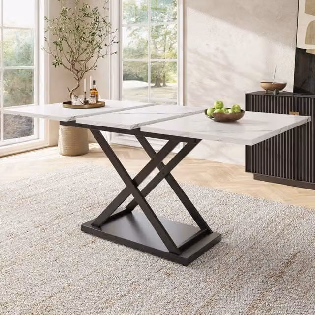 Tavolo da pranzo allungabile MIVRAY con piano in MDF bianco lucido e gambe nere in metallo L/P/H: 120 x 80 x 75 cm