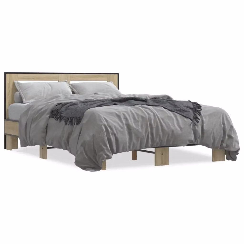 Letto Giroletto vidaXL in Legno e Metallo Colore Rovere Sonoma L/P: 140 x 200 cm – 2