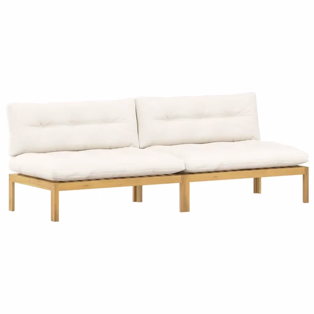 Unità Divano Centrale vidaXL in Legno di Acacia Olio, Colore Bianco e Beige, L 120 x P 80 x H 82 cm – 2
