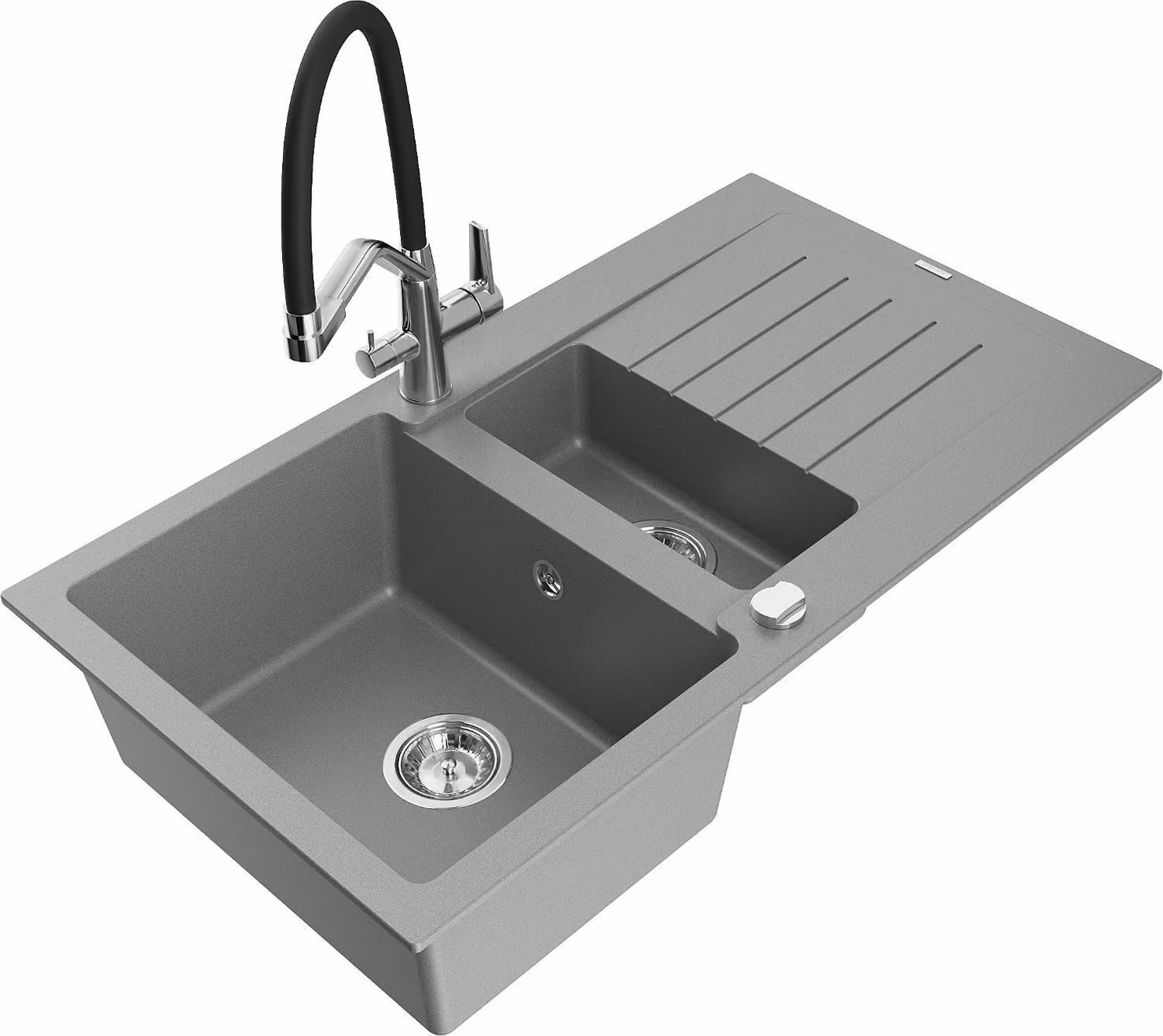 Mexen Matias lavello in granito 1,5 vasche con sgocciolatoio e miscelatore cucina Duo, grigio - 6502-71-671701-07
