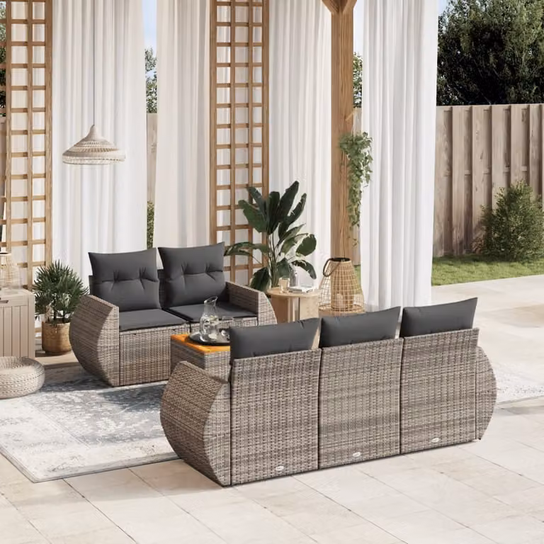 Maison Exclusive - Set Divano da Giardino 6 pz con Cuscini Grigio in Polyrattan