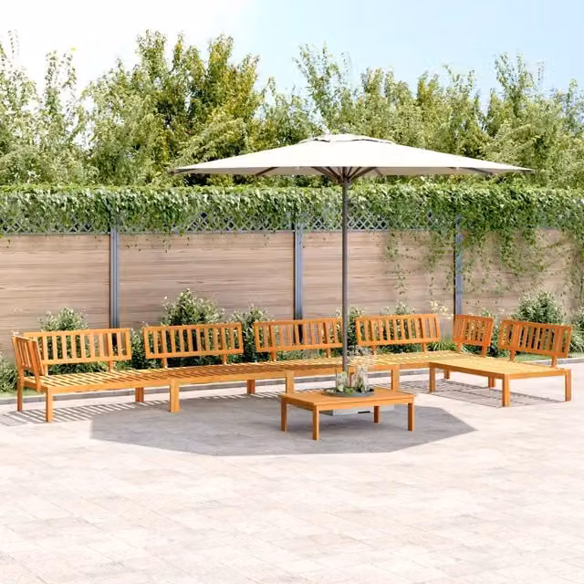 Set Divano da Giardino a L con Tavolino vidaXL in Legno di Acacia Marrone con Cuscini inclusi