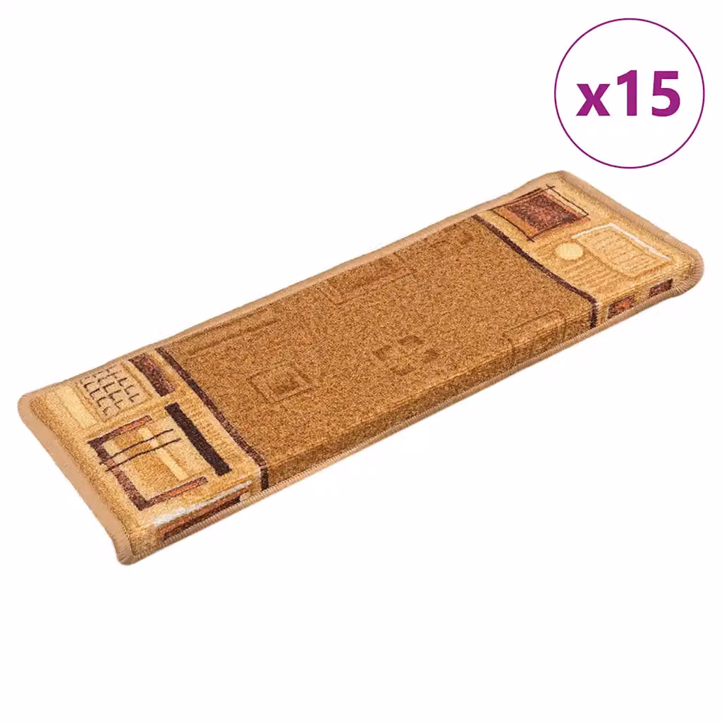 vidaXL Tappetini Autoadesivi per Scale 15 pz 65x21x4 cm Beige