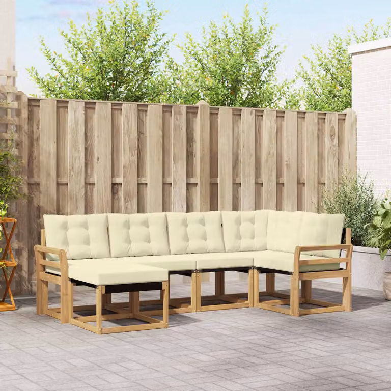 Set di divani da esterno vidaXL 6 pz in legno di acacia con cuscini bianchi e beige