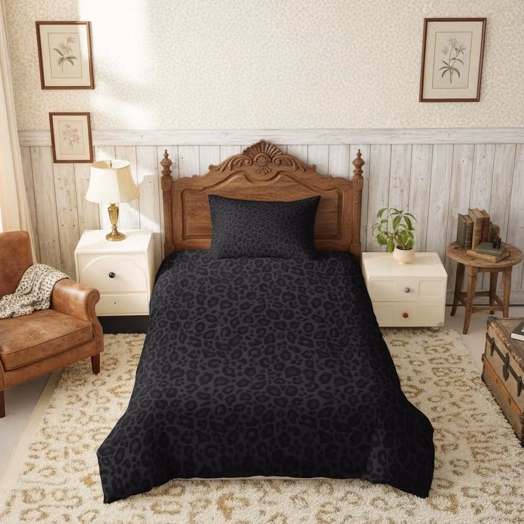 Coperta per letto per bambini, motivo leopardo nero - Misura africana, 135x200 cm