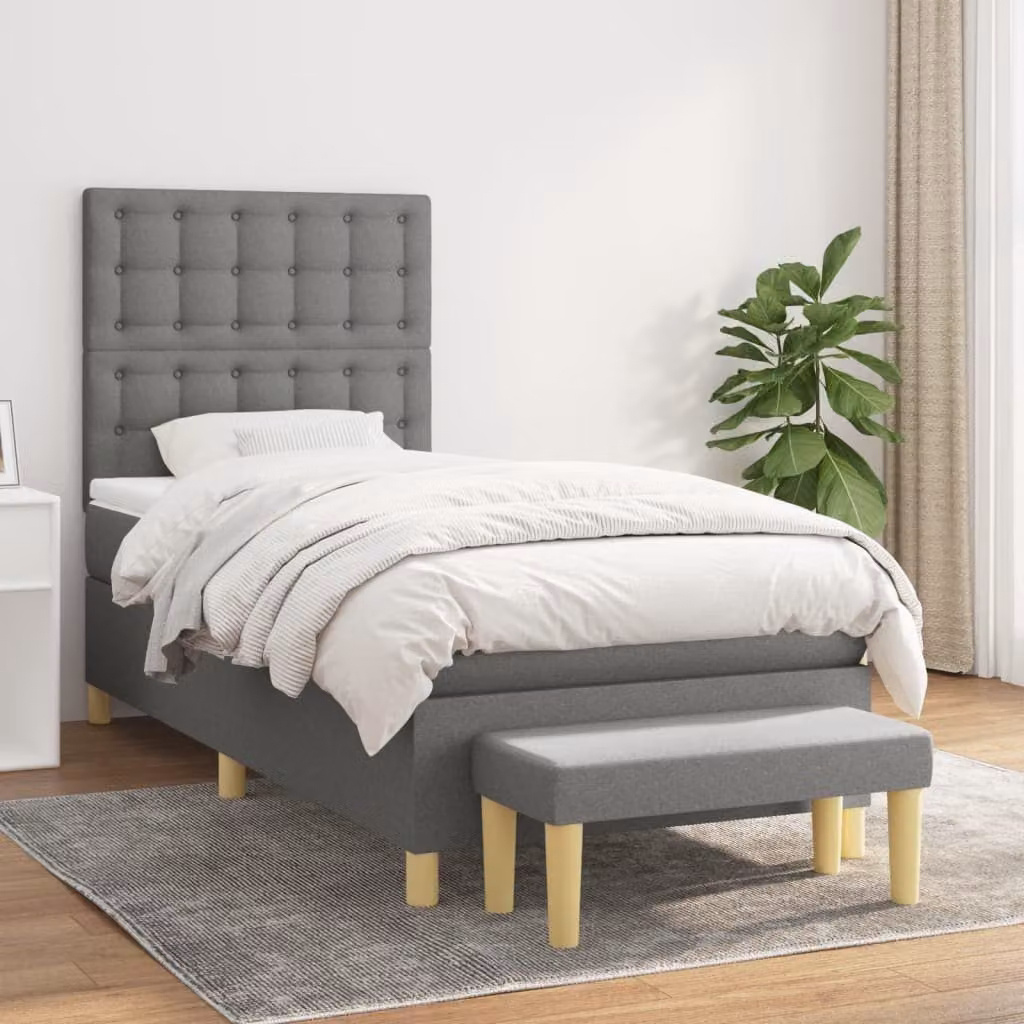 vidaXL Giroletto a Molle Ibrido con Materasso in Tessuto Grigio e Bianco L/P/H: 200 x 80 x 40 cm – 1