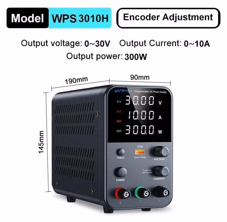 Alimentatore da banco DC - WPS3010H 30V 10A - Tensione e corrente regolabili - Alimentatore da tavolo - Uscita singola - Ricarica rapida USB 300W