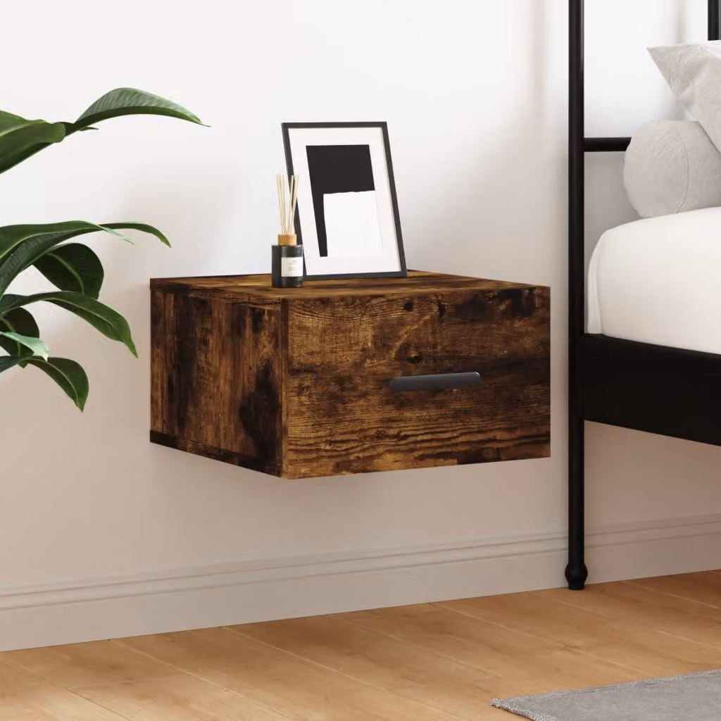 Comodino a muro vidaXL in rovere fumo marrone moderno L 35 x P 35 x H 20 cm