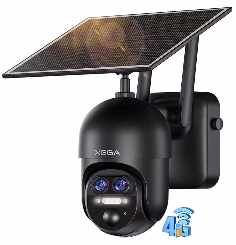 Telecamera di sicurezza esterna 4G LTE - Pannello solare - Zoom 12x - Risoluzione 2K HD - Materiale: ABS