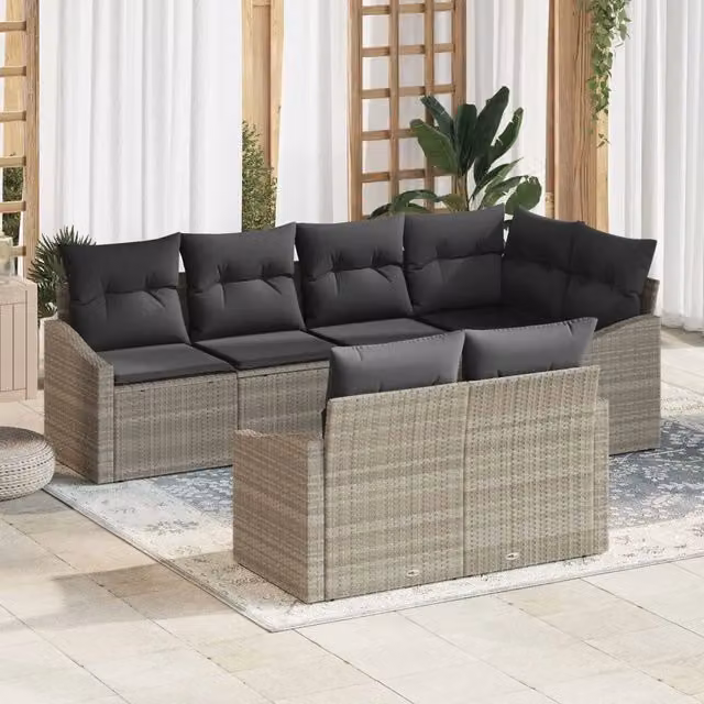 Set Divano da Giardino 7 pz Grigio chiaro polyrattan 3355431
