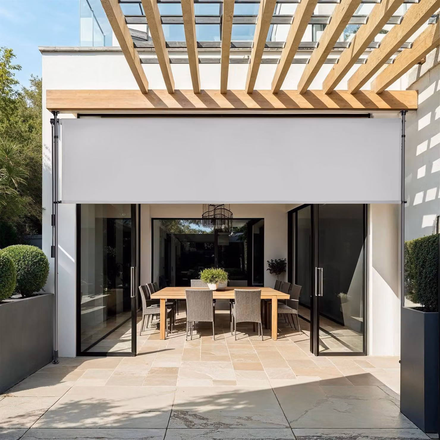 Tenda da sole tectake Taija con manovella manuale, grigio chiaro, L: 208 cm x H: 310 cm – 2