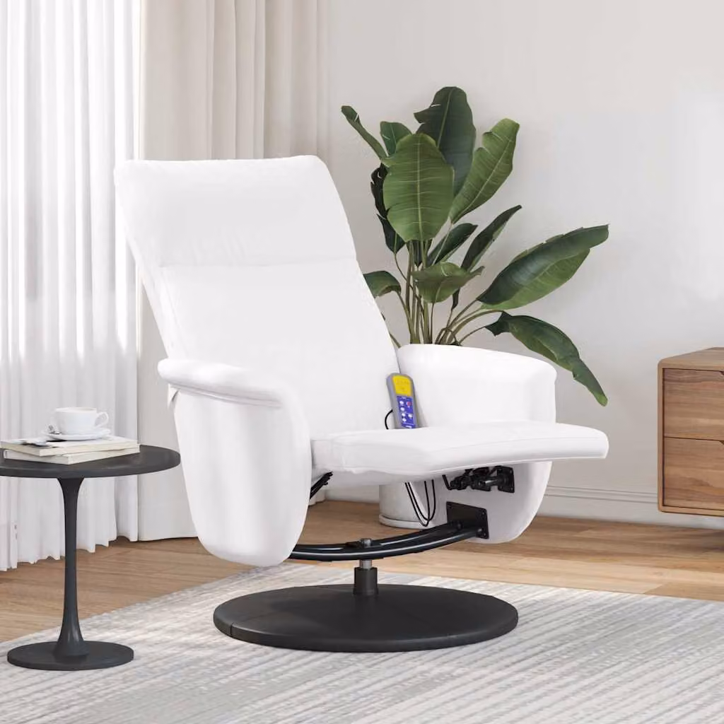 Poltrona Reclinabile Relax vidaXL in Similpelle Bianca con Poggiapiedi e Rotazione a 360 Gradi