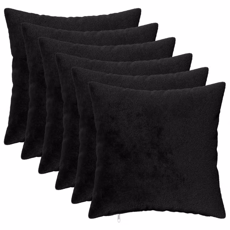 Set di 6 federe vidaXL HEERLEN in flanella nera, L/P: 30 x 30 cm