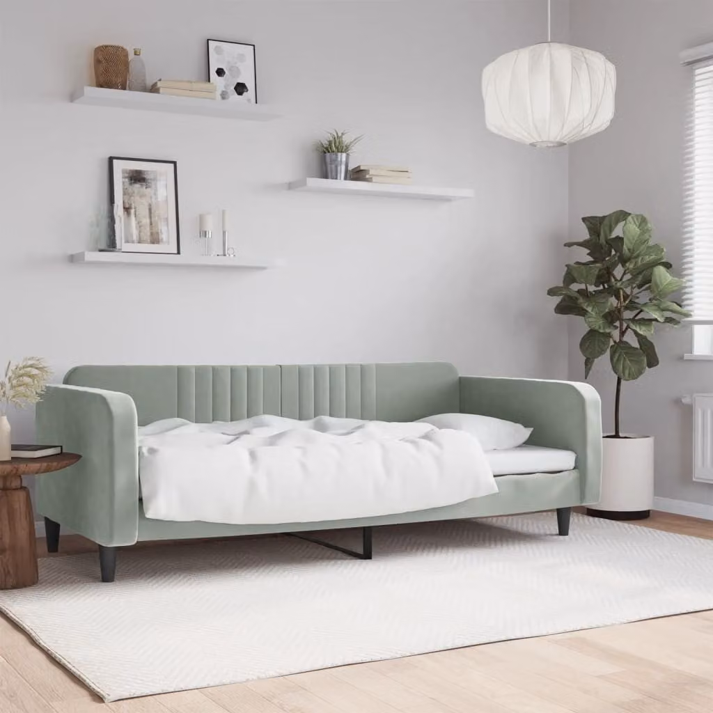 Letto da giorno vidaXL in velluto grigio e verde, design moderno per camera da letto o soggiorno, 100 x 200 cm