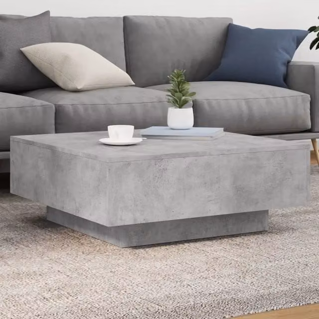 Tavolino da Soggiorno con Luci LED-Tavolino da Salotto-Tavolo Grigio Cemento 80x80x31 cm