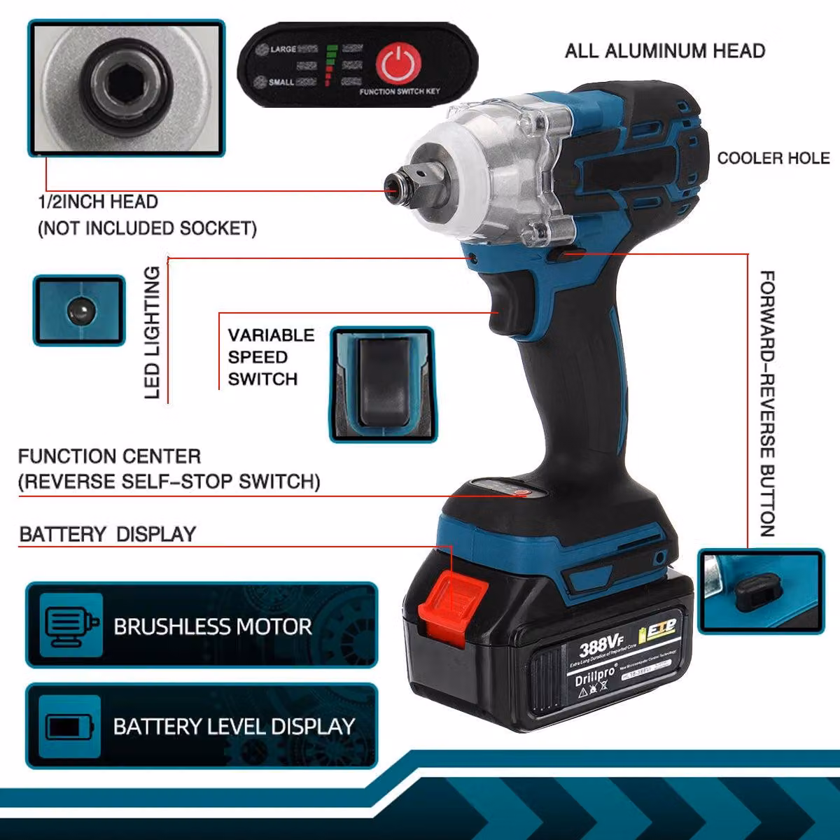 Avvitatore a percussione elettrico - Wireless - Brushless - Chiave dinamometrica - 520 Nm - Coppia elevata - Utensili elettrici - 18V