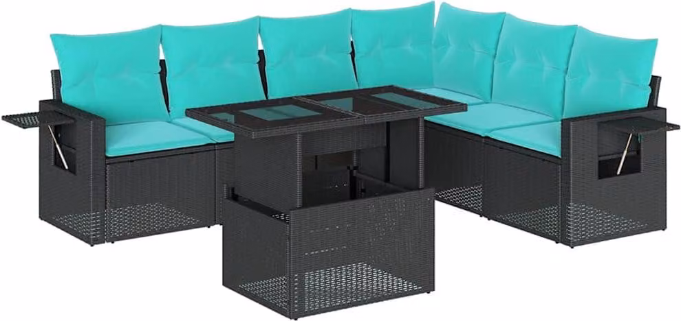set di divani da giardino 7 pezzi con cuscini, polyrattan nero