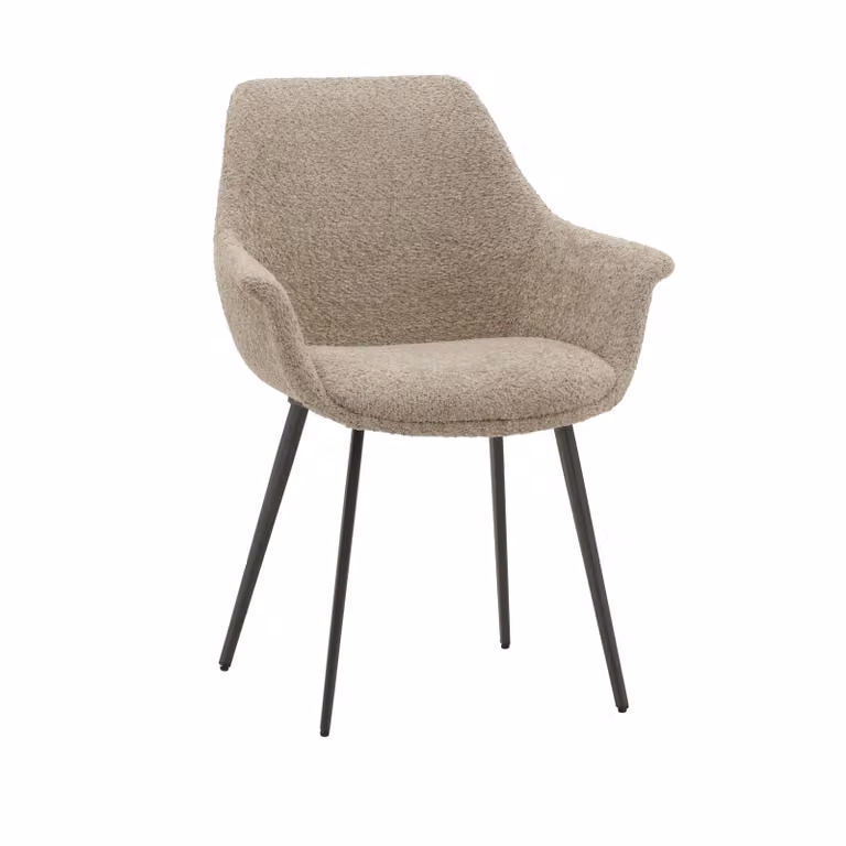 Set di sedie MIRASIERRA in tessuto beige effetto bouclé e gambe in metallo nero, con braccioli