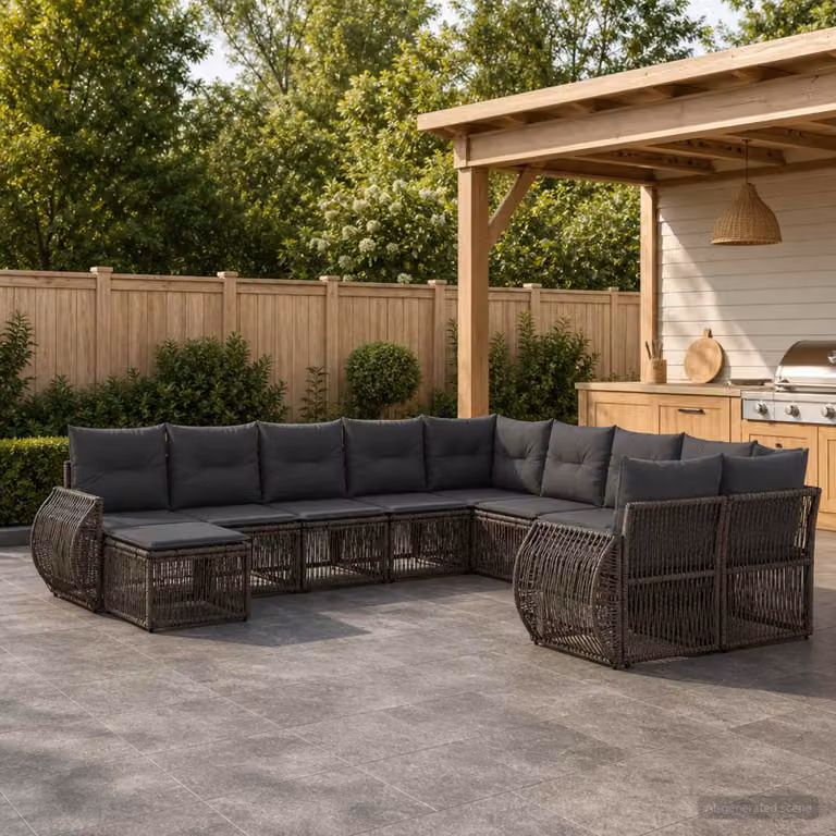 Set Divano da Giardino vidaXL 11 pz a Forma a U in Polyrattan Grigio con Cuscini e Struttura in Acciaio