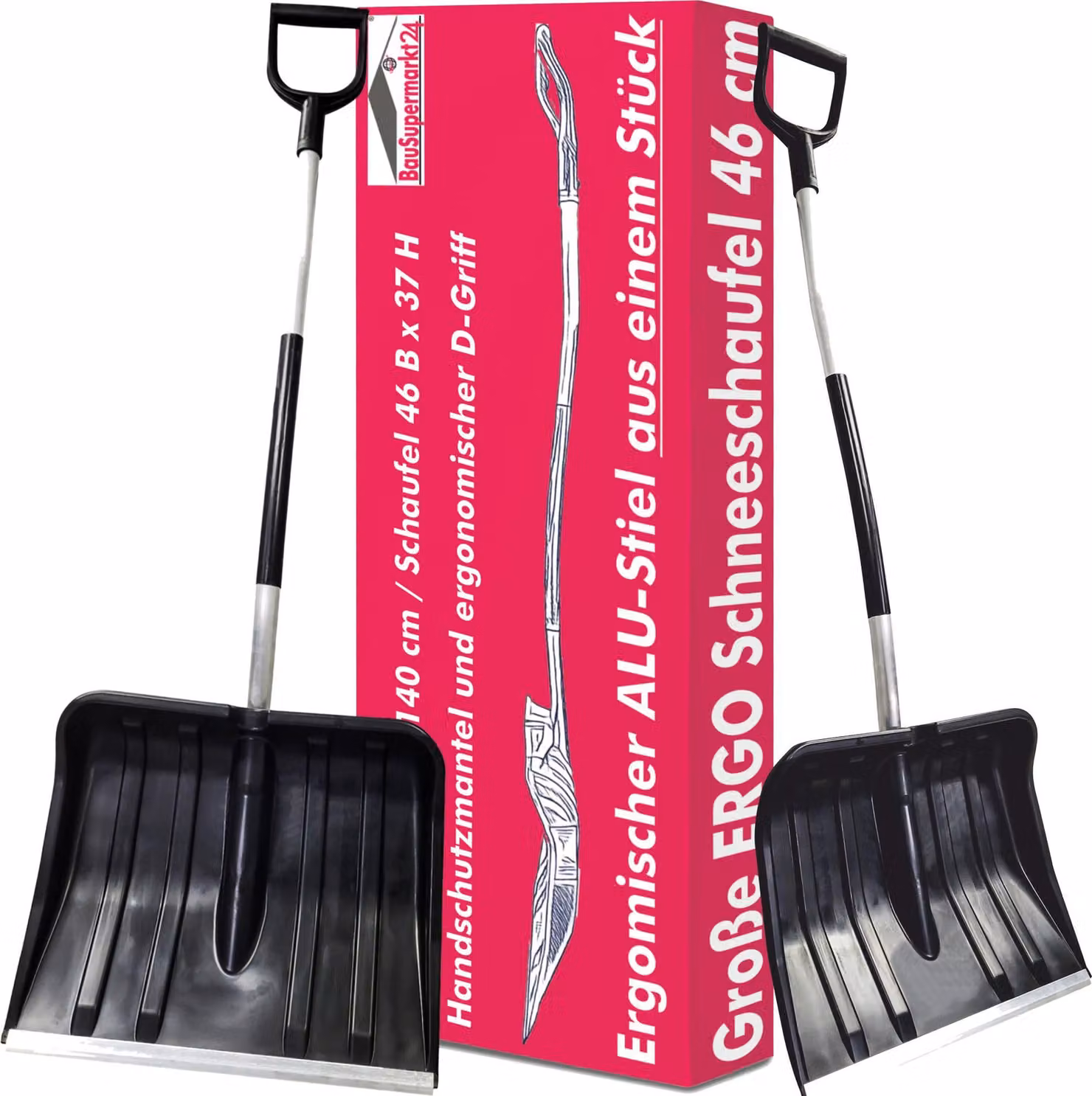 Pala da neve larga 46 cm con manico ergonomico in alluminio e impugnatura a D Pala da neve Togli neve Manico ergonomico a vanga Pala da neve Bordo in alluminio Lama in plastica Pala da neve Paletta per neve