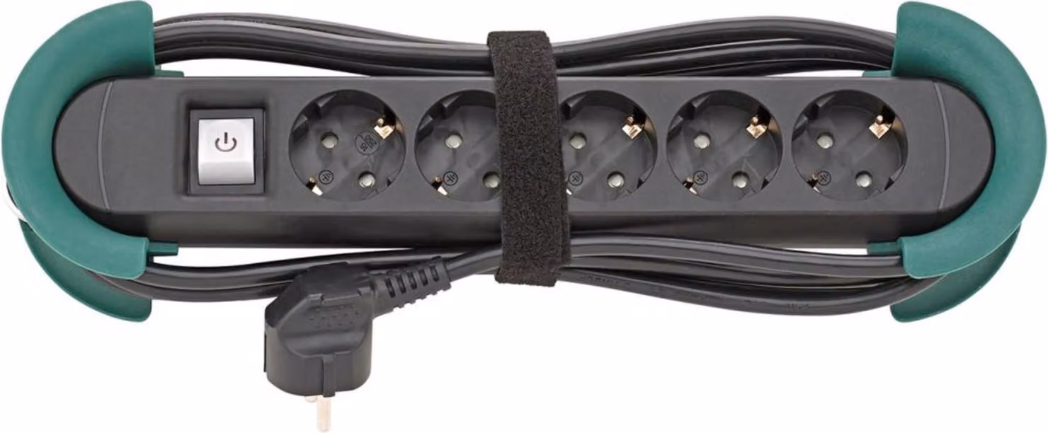 Ciabatta elettrica a 5 prese H05VV-F3G1,5 Divaricatore e gancio da 3 m FORTIS