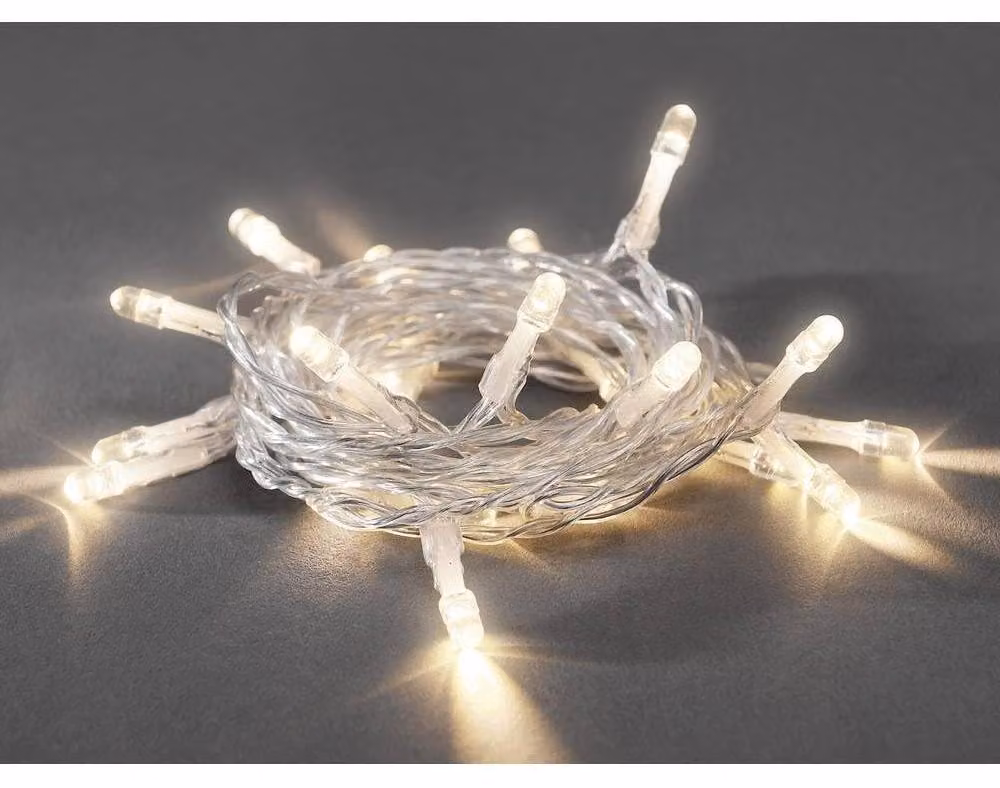 Catena luminosa a LED, 20 diodi bianco caldo, 3,35 metri, alimentazione a batteria, con timer