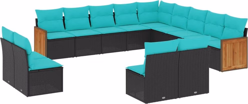 Set Divani da Giardino 13 pz con Cuscini Nero in Polyrattan